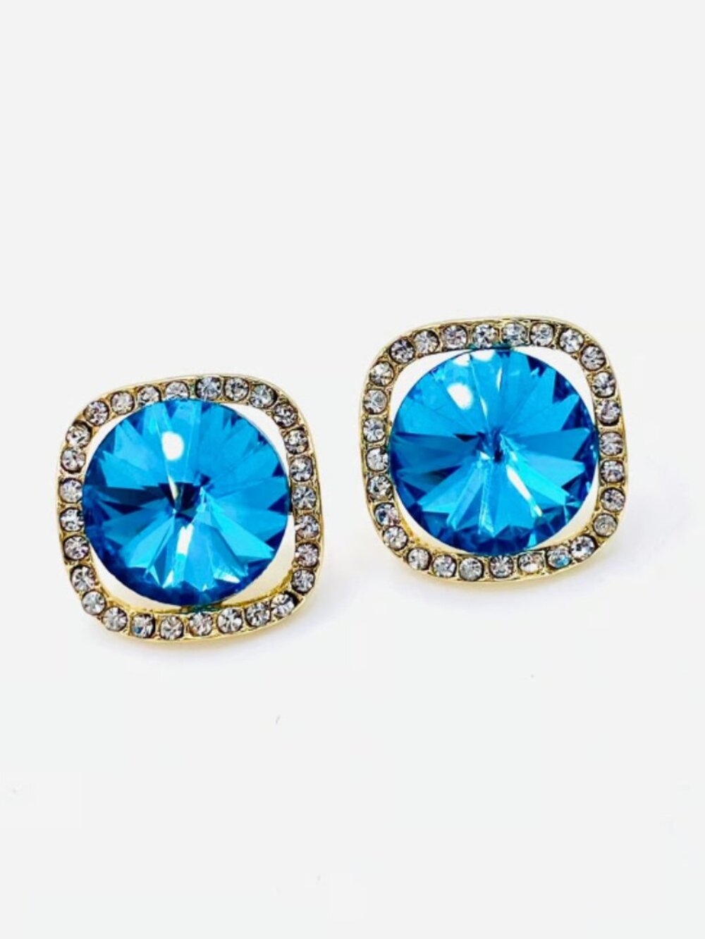 Blue Topaz Halo Stud Earrings